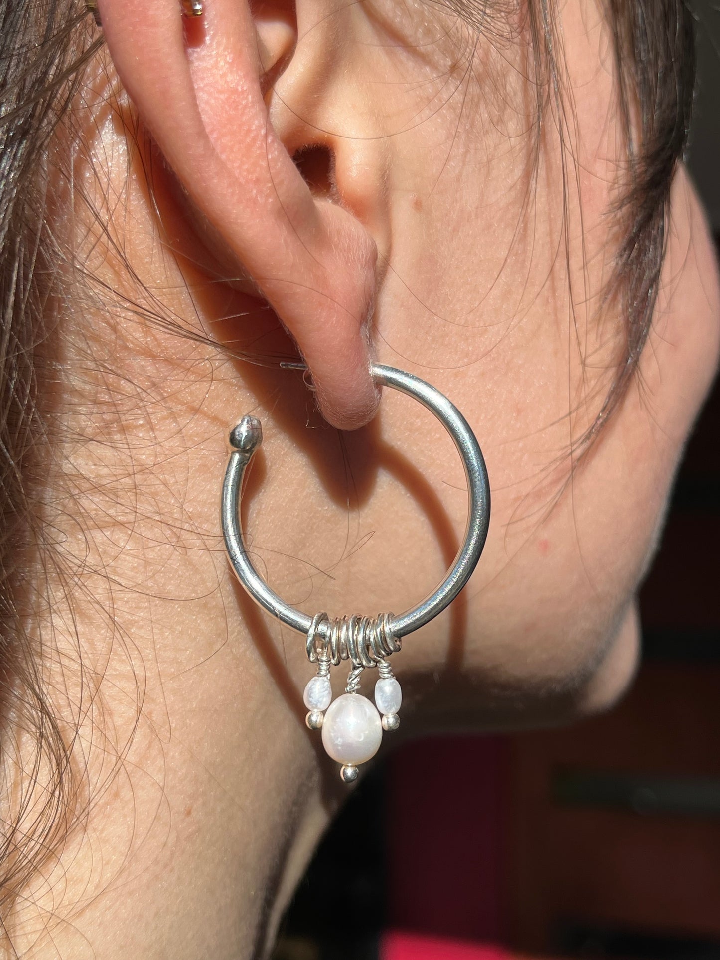 Solid Silver & freshwater pearl Hoops