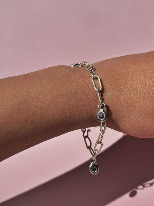 Garnet and Spinel Pebble Bracelet - Small links